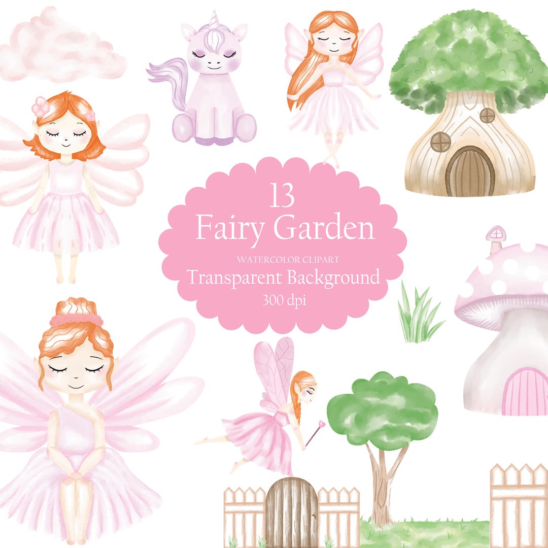 Watercolor Fairy Garden Clipart Bundle – Fantasy PNG Graphics (digital ...