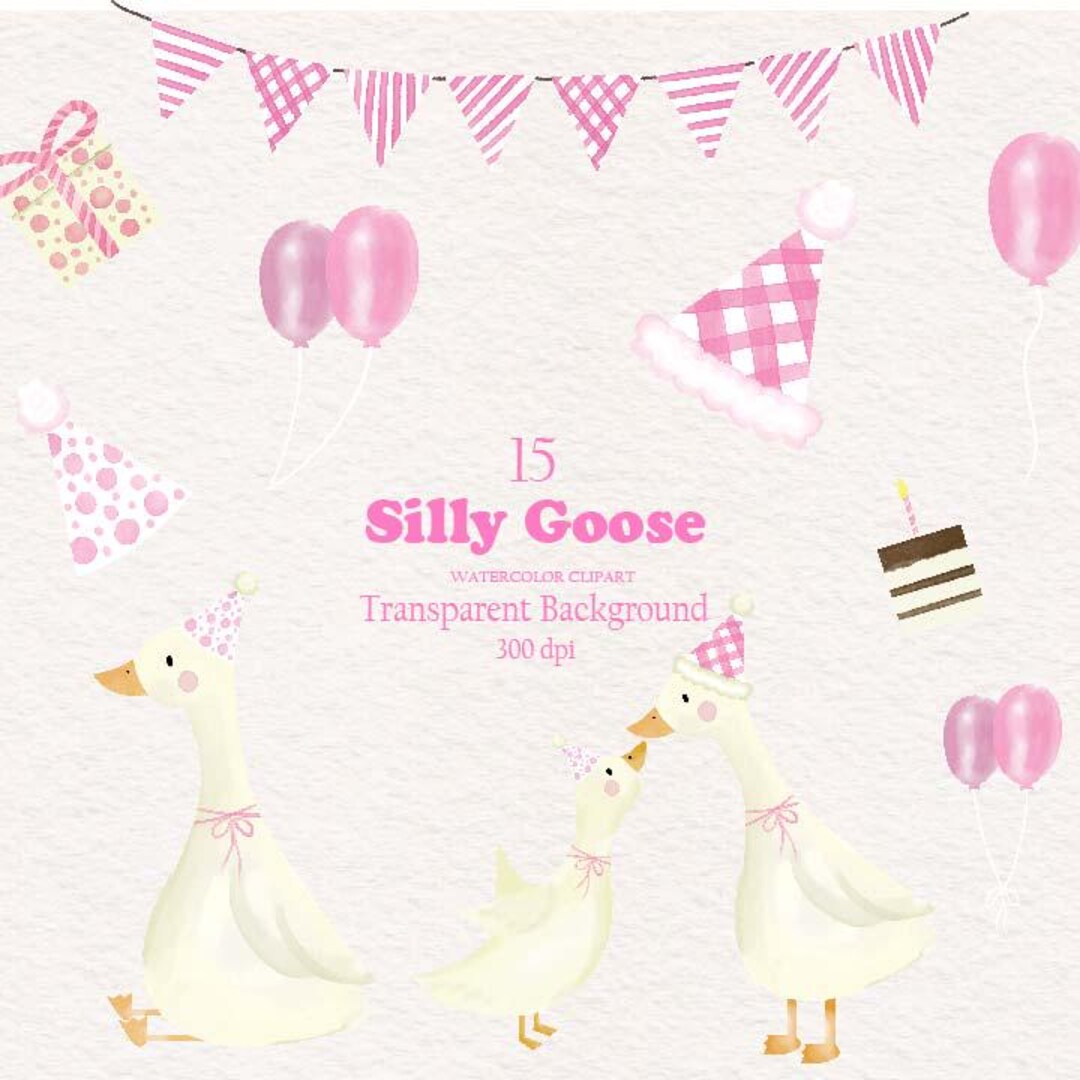 Silly Goose Clipart, Pink Watercolor Gosling Clip Art, Pink Baby Shower ...