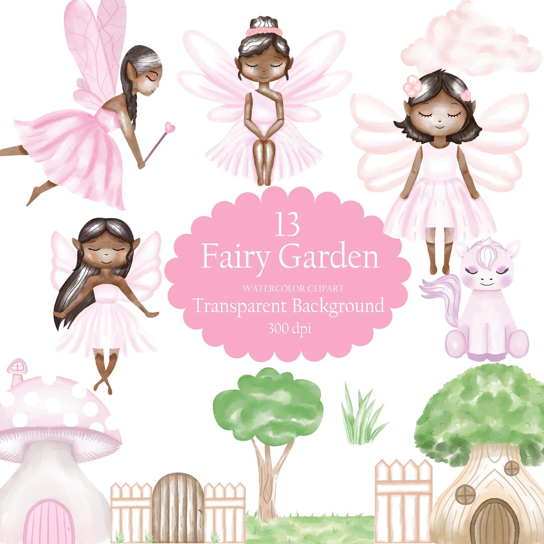 Fairy Garden Watercolor Clipart Bundle – Magical PNG Images (digital ...