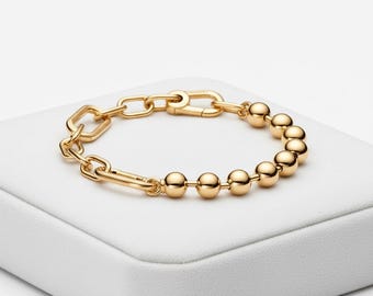 S925 sterling silver ME Metal Bead & Link Chain Bracelet