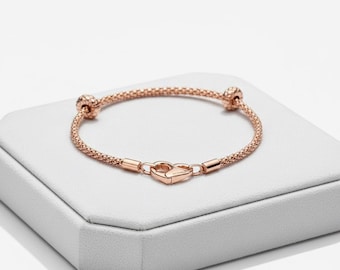 S925 sterling silver Moments Rose Gold Studded Charm Bracelet Set