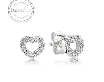 925 Sterling Silver Open Heart Stud Earrings, Pandora Style