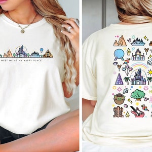 Meet me at my Happy Place | Disney World | ride Icons | Cute Family shirts | Double Sided Tee | Disney Aesthetic Shirt | Comfort Colors