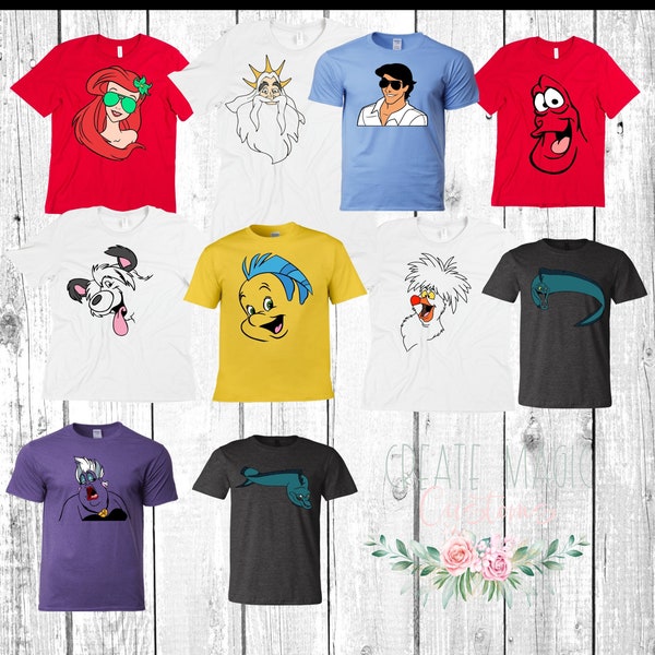 Little Mermaid Shirts Flounder,Sebastian,Max, & Scuttle Costume Face Shirts  ! All Sizes Infant -6X! |  | Ariel | Costume | Halloween