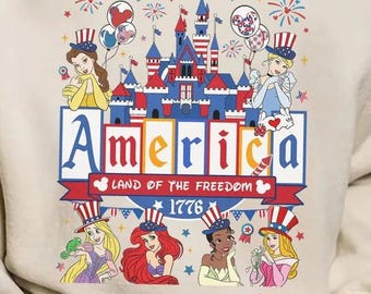 Princess 4th of July Shirt, Cinderella Castle Shirt, Sleeping Beauty castle shirt, USA America tee, Family vacation tee