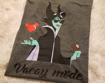MALEFICENT - "Vacay Mode" mickey ears, bar, balloon | Custom Vacation shirt| Infant - Adult 6x