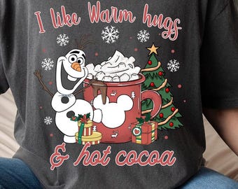 Camiseta navideña de Olaf, Me gustan los abrazos cálidos y el chocolate caliente, Camiseta navideña de Frozen, Camiseta de Epcot, Camiseta de Anna y Elsa, Camisetas navideñas familiares