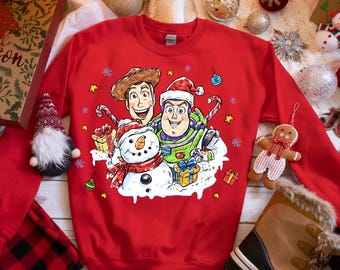 Camiseta navideña de Toy Story, camiseta navideña de Buzz y Woody, camiseta de los estudios de Hollywood, camisetas familiares a juego, camiseta de vacaciones, camiseta de Toy Story