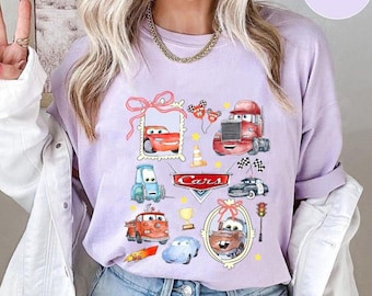 CARS Coquette bow shirt, Lightning Mcqueen shirt, California Adventure Tee, Watercolor Cars tee, Comfort color Shirts , Cars land Shirt