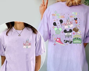 Camisa del lugar más mágico de la Tierra / Magic Kingdom / Animal Kingdom / Epcot / Camisa de los estudios de Hollywood / Camiseta de doble cara / Camisa Castle