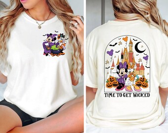 Camiseta de Halloween de Minnie Mouse y Daisy, camiseta de castillo de doble cara, fiesta de Halloween no tan aterradora, Magic Kingdom, camiseta Fab 5, hora de ser malvado