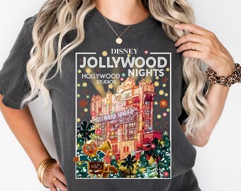 Camiseta navideña de Jollywood Nights, camiseta de fiesta de Hollywood Studios, camisetas familiares a juego, camisetas de fiesta navideña, camiseta de pan de jengibre