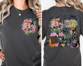 Camiseta de Halloween "Hocus Pocus", camiseta infantil con olor floral, camiseta de Halloween de doble cara, camiseta de Halloween de Magic Kingdom, camiseta de fiesta de Halloween