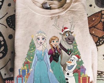 Camiseta navideña de Frozen, camiseta navideña de Anna y Elsa, camiseta de árbol de Navidad, camiseta de Epcot, camisetas de la familia Olaf y Sven, camisetas navideñas a juego.