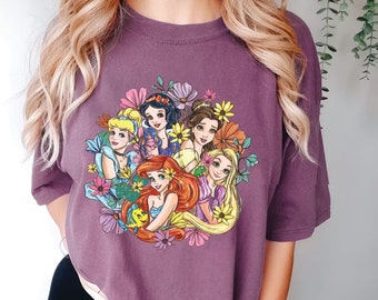 Princess Shirt  Floral collage| Belle Cinderella Ariel Rapunzel Snow White | Magic Kingdom Shirt| Valentine's Day | Couple Gift | Vacation
