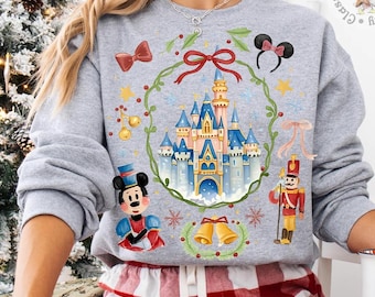 Camiseta navideña retro del Castillo de Cenicienta, sudadera Magic Kingdom, camisetas familiares de Very Merry Christmas Party, Mickey Cascanueces, camiseta vintage