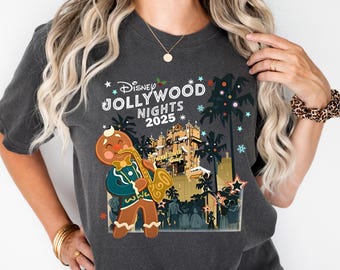 Camiseta navideña de Jollywood Nights, camiseta de fiesta de Hollywood Studios, camisetas familiares a juego, camisetas de fiesta navideña, camiseta de Ollie Gingerbread