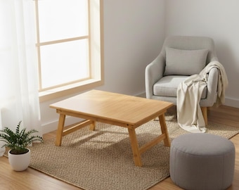 Folding Low Bamboo Coffee Table, Japanese Style Floor Table, Minimalist Wooden Living Room Table for Tea, Dining or Lounge Use