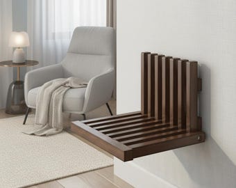 Taburete plegable de pared de madera maciza • Banco de entrada que ahorra espacio