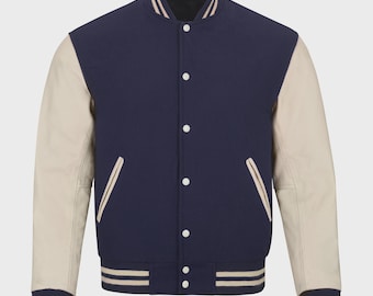 Men’s Wool Varsity Jacket with Leather Sleeves