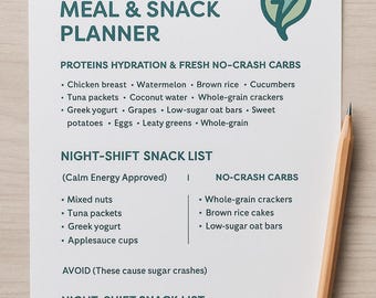 Night-Shift Meal & Snack Planner | Shift Worker Nutrition Guide | Instant Download