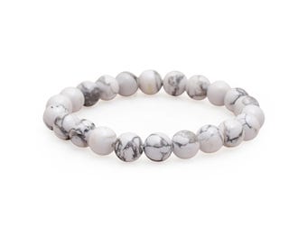 Howlite Bracelet Handmade Stretch Fit, Natural Gems, Healing Gemstone