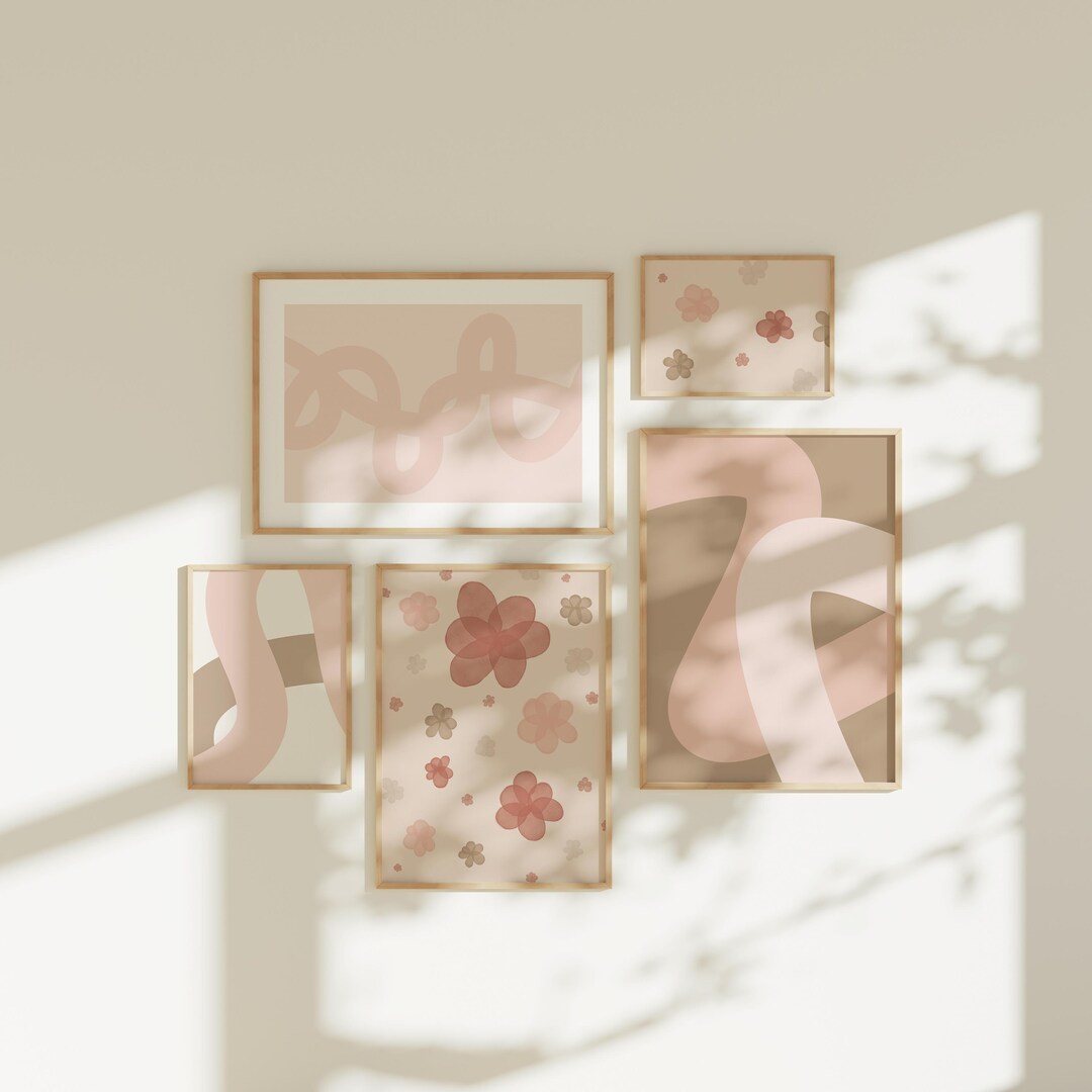 Printable Wall Art Poster Set | Pink & Beige Pastel Abstract Floral ...
