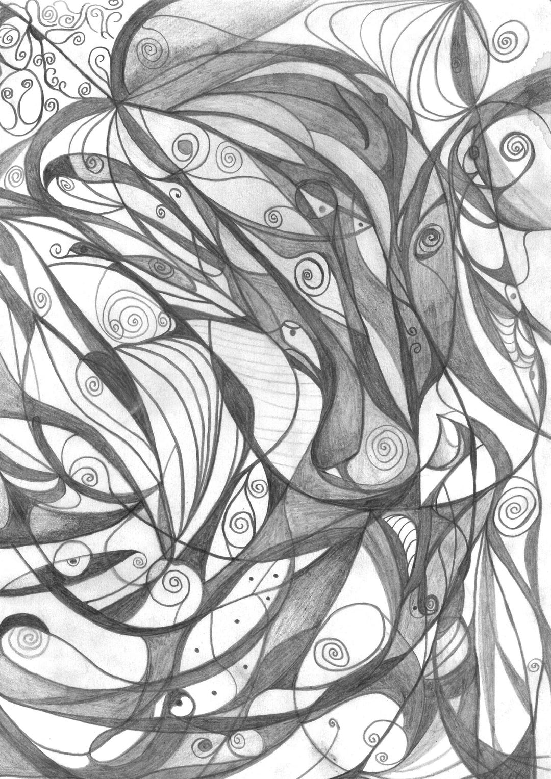 Zipi - Black and White Intuitive Drawing Poster – Organic Abstract Art ...