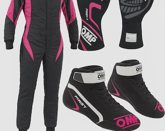 New OMP PINK 2025 Kart kit Go-Kart Racing/Karting Suit Digital Printed One Piece Kart Racing complete kit & Balaclava Free Valentine's Gift