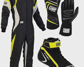 New OMP Yellow 2025 Kart kit Go-Kart Racing/Karting Suit Digital Printed One Piece Kart Racing complete kit & Balaclava Free Christmas Gift