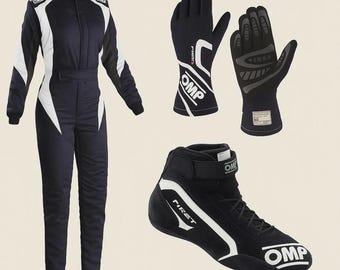 Nieuwe OMP 2025 kartset, kartpak/racepak met digitale print, complete set uit één stuk inclusief bivakmuts. Gratis kerstcadeau.