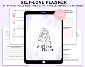 PLR Resell Self Love Planner Editable and Printable Canva Template | Self Care Journal | Self Esteem | Mindfulness & Wellness Planner