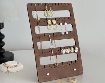Elegante expositor de joyas de nogal: organizador de 5 niveles para pendientes y collares, ideal para boutiques, tocadores o ferias de artesanía, regalo de decoración del hogar para ella.