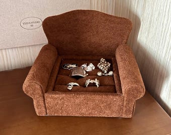 Velvet Sofa Ring Holder, Mini Couch Jewelry Organizer for Vanity, Unique Engagement or Wedding Gift