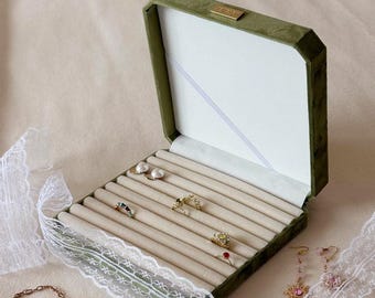Caja de terciopelo para anillos y pendientes, elegante organizador de joyas, regalo de cumpleaños y aniversario para ella.