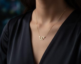 Sterling Silver Lesbian Pride Necklace, Double Venus Symbol