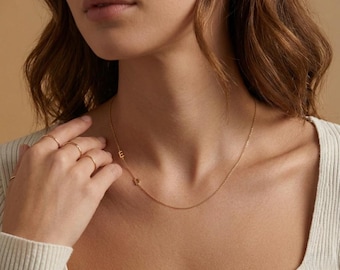 Sideways Necklace, Gold Initials, Personalized Letter Jewelry, Minimalist look, Christmas Gift ,Gifts for Mom , Letter Necklace