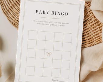 Juego de bingo imprimible para baby shower, tarjetas de bingo neutrales para bebé, actividad para baby shower, descarga instantánea
