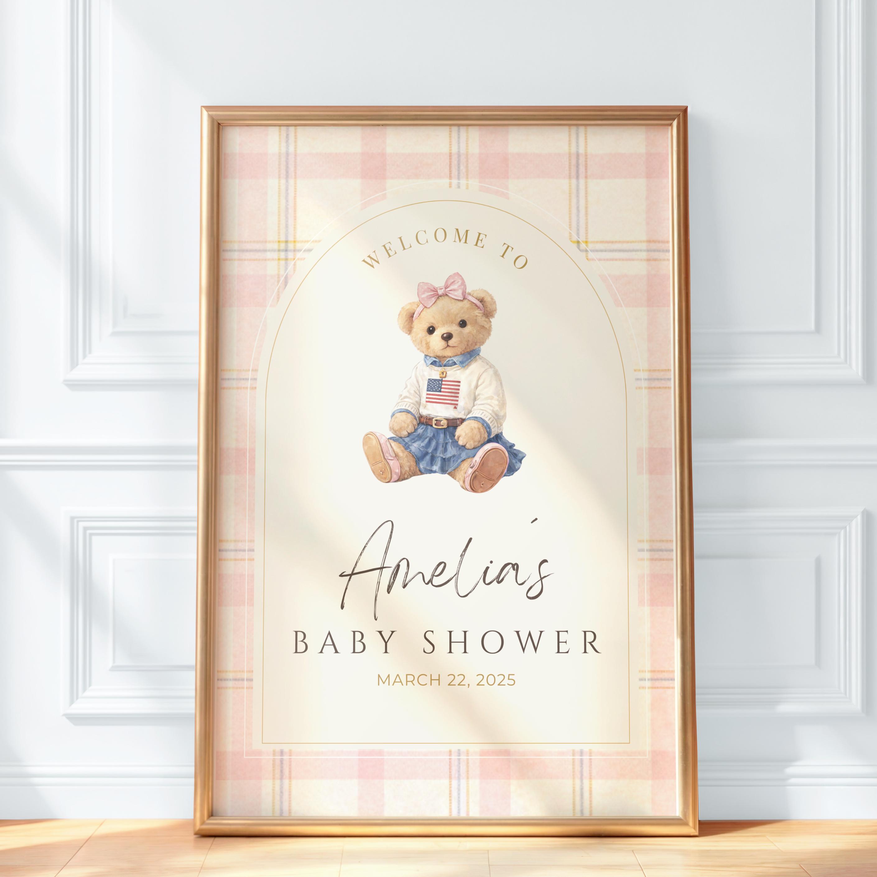 Polo Baby Shower Bundle Printable | Pink Teddy Bear Baby Shower Set for ...