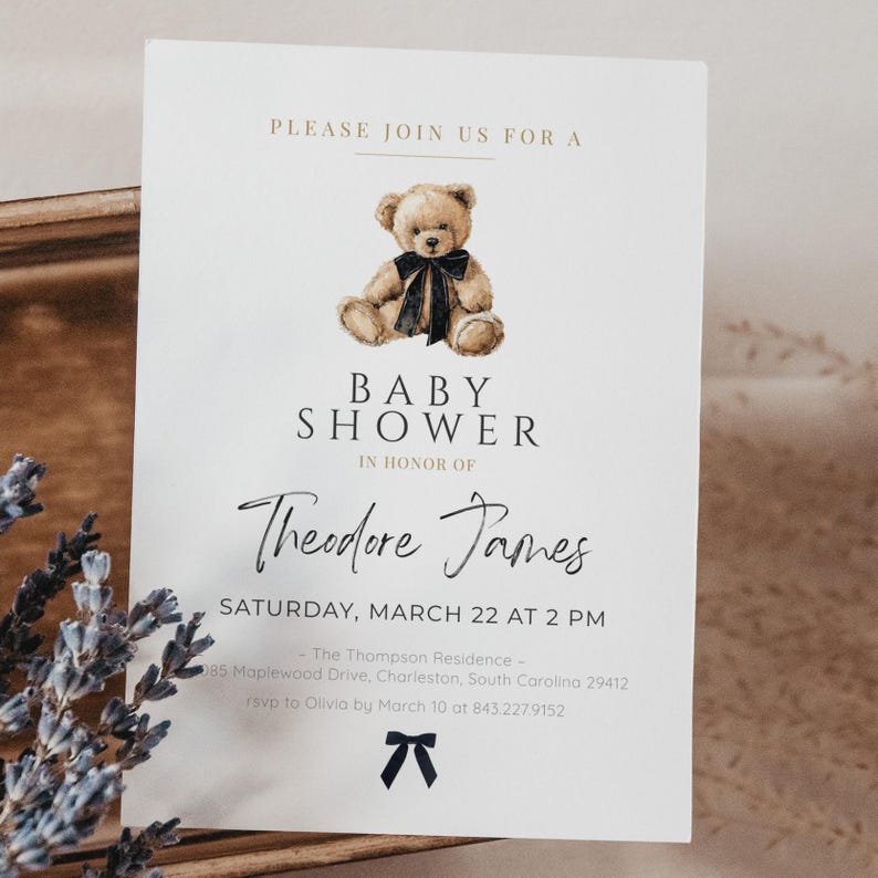 Polo Teddy Bear Baby Shower Invitation | Preppy Boy Baby Shower Invite ...