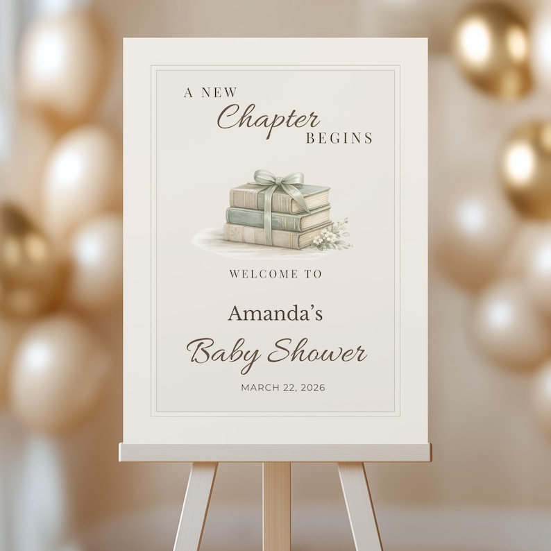 First Chapter Welcome Sign A New Chapter Begins Baby Shower Welcome Sign | Canva Editable Book ...