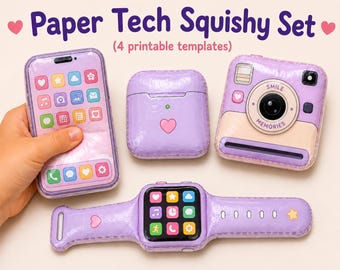 Printable Paper Squishy Set, DIY Phone, Camera, Earbuds, Smartwatch, DIY Template & Instructions for Teachers, Classroom, and Homeschool PDF