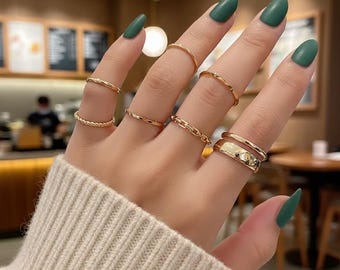 Minimalist Gold Ring Set | Modern Stacking Rings | Simple Adjustable Jewelry