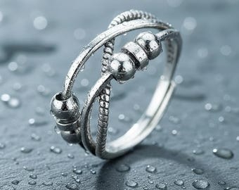 925 Sterling Silver Metal Adjustable | Fidget Spinner Ring | Anti-Stress Relief | Meditation Anxiety Relief Jewelry