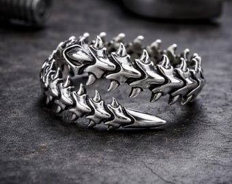 Stainless Steel Centipede Ring | Rings for Men | Skeleton Bone Ring | Goth Dragon Spine Ring | Handmade Jewellery | Ring for Her | Goth Ring
