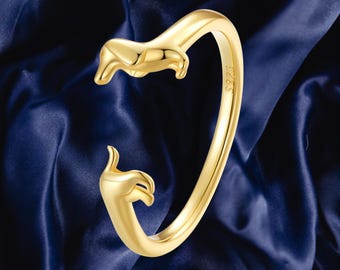 Cute Dog Ring, Dainty Dachshund Ring in Sterling Silver, Adjustable Ring, Minimalist Ring, Gift for Her, Gift for Women, Christmas Gift