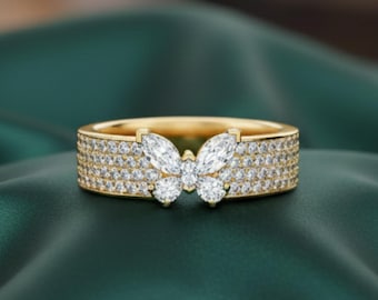 Sparkling Butterfly Bold Ring, 14K Gold Plated Jewellery, Perfect Gift for Her, Gold Plated Butterfly Ring, Gift for Women