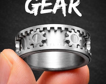 Stainless Steel Rotating Gear Ring | Ring for Men | Industrial Spinner Fidget Band | Car Enthusiast Gift | Mechanical inspire Jewellery