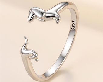 Cute Dog Ring, Dainty Dachshund Ring in Sterling Silver, Adjustable Ring, Minimalist Ring, Gift for Her, Gift for Women, Christmas Gift