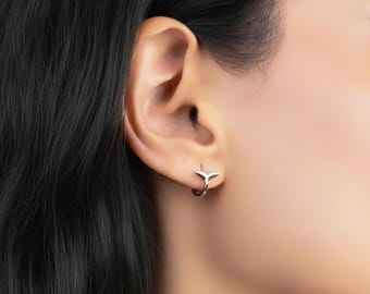 Sterling Silver Whale Tail Hoop Earrings: Dainty Huggie Jewelry